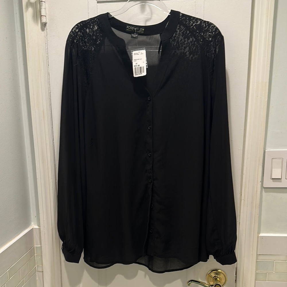 Forever 21 Black Embellished Buttoned Blouse